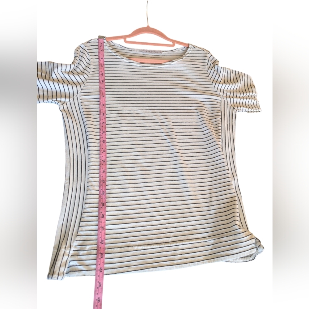 Cut Loose Vertical And Horizontal Black And White Stripe Boatneck 3/4 Sleeve Tee - Picture 4 of 9